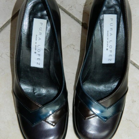 Pura Lopez High Heel Round Toe Pumps in Multi-Colored Shimmering Leather  US 6 - Picture 4 of 13
